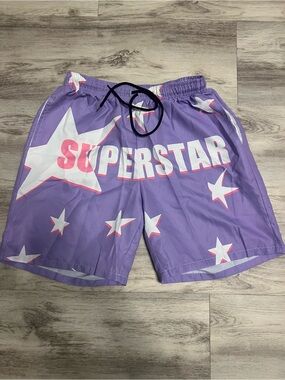 ROMWE Purple 'SUPERSTAR' Graphic Men's Athletic Shorts